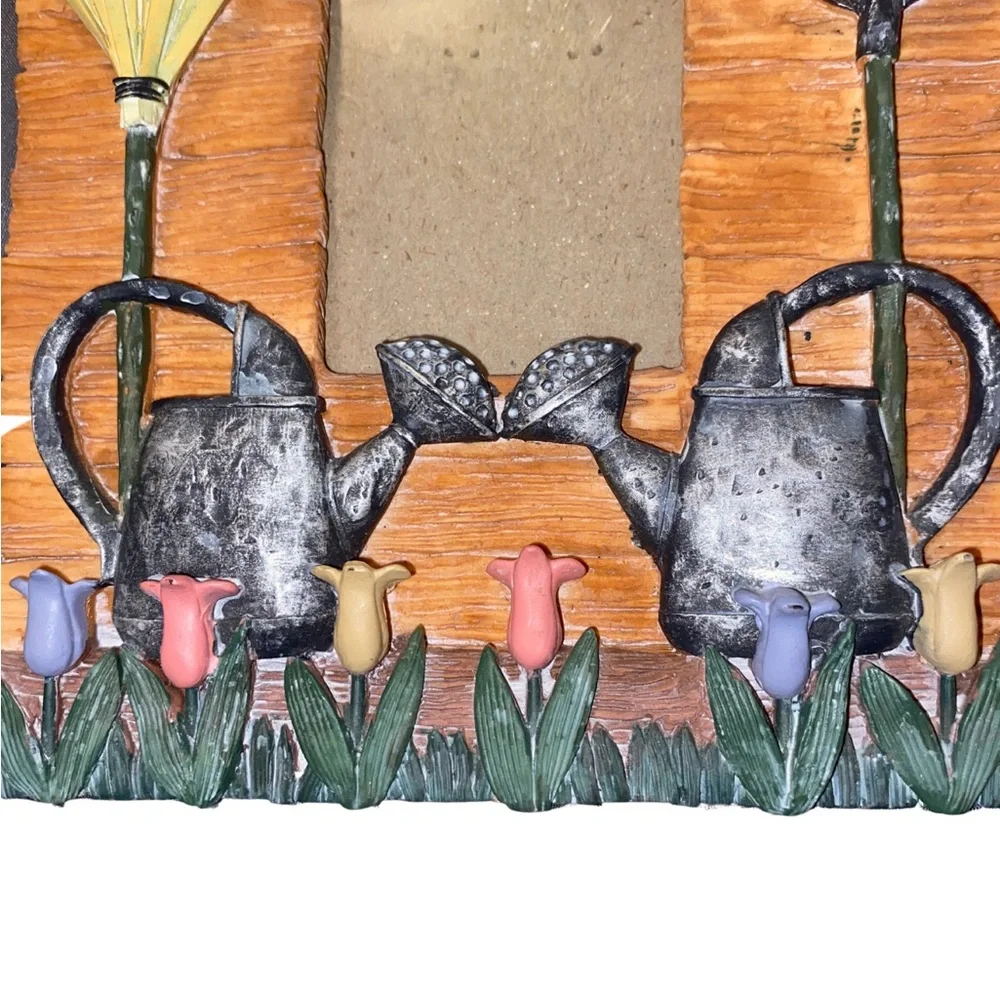 Garden Theme Resin‎ Photo Frame Sun Watering Can Flowers Rustic Decor 4x6